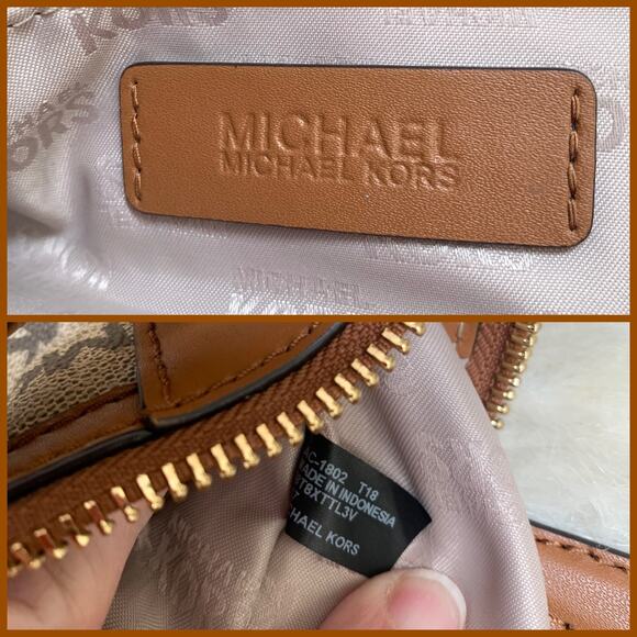 MICHAEL KORS JET SET Logo Nat'l/Acorn Large Pleated NS Convertible Shoulder Bag - Picture 12 of 16